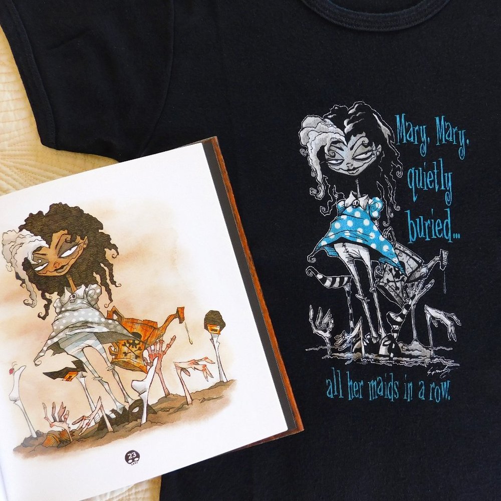 Rare Gris Grimly Wicked Nursery Rhyme Mistress Mary Hot Topic style goth T shirt - Picture 1 of 15